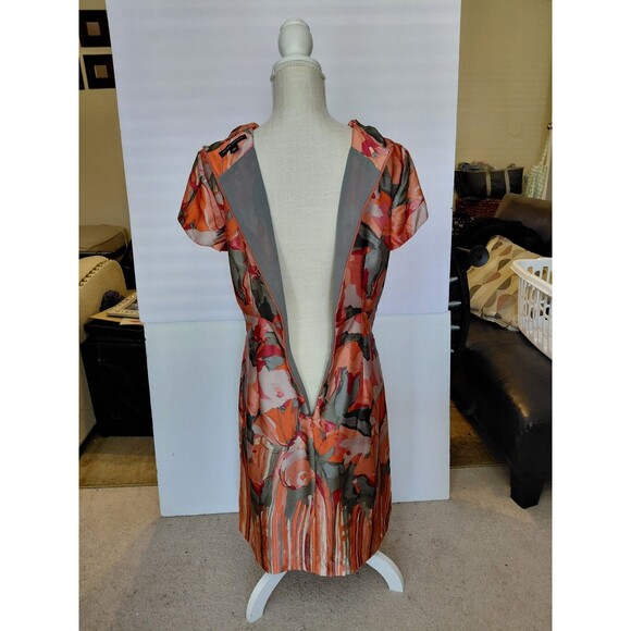 Banana Republic Size 8 Silk Orange Gray Artsy Knee-length Short Sleeve Dress - Picture 6 of 13